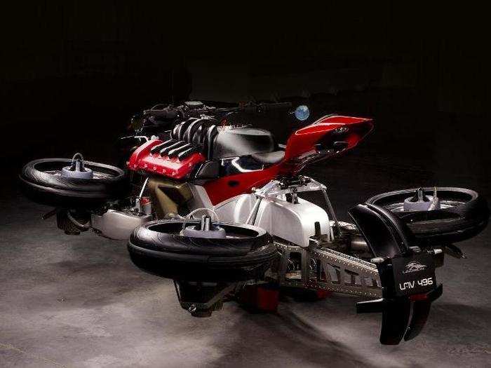 The turbines are located at four corners of the motorcycle...