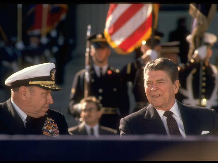 President Ronald Reagan and Admiral William Crowe defended the US Navy