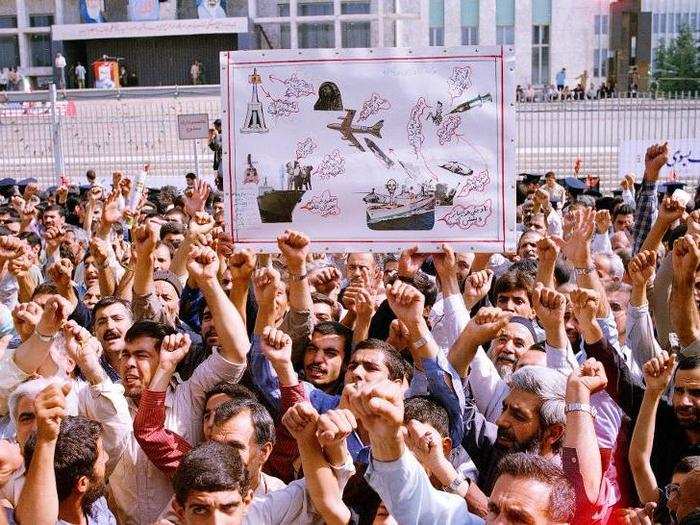 Thousands of Iranians chanted "Death to America," in a mass funeral for those who died.