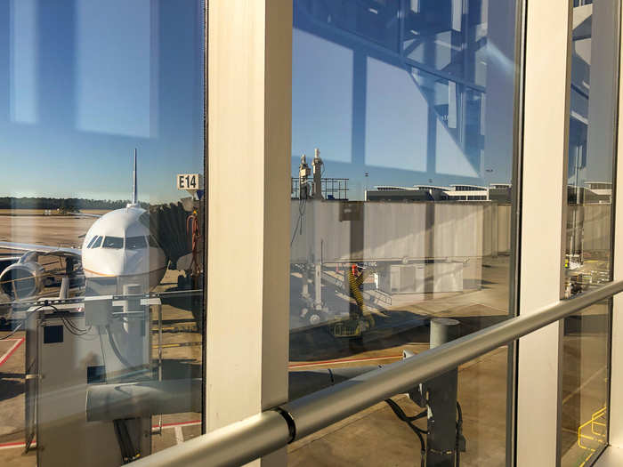 I snagged a seat by the window to take a look at the plane I was about to board.