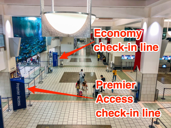 I dropped an additional $20 for Premier Access on this leg of the trip, which gives United passengers access to a shorter check-in line and, in some airports, a shorter security line and priority boarding as well.