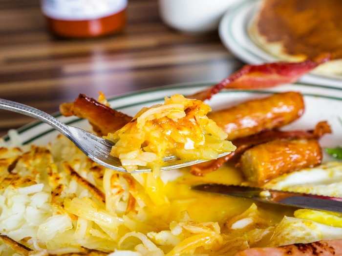 The result? Buttery potato, runny egg, and tangy hot sauce together make the ultimate breakfast bite.