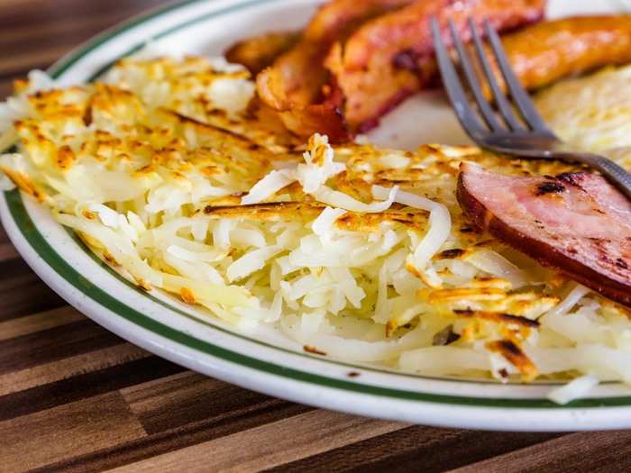The hash browns were soft and buttery with a delicately crisped edge.