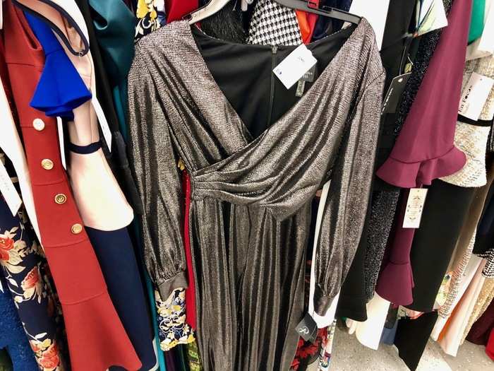 But the value was still unbeatable. We found this silver Adrianna Papell gown for just $29.99, originally marked at $199.