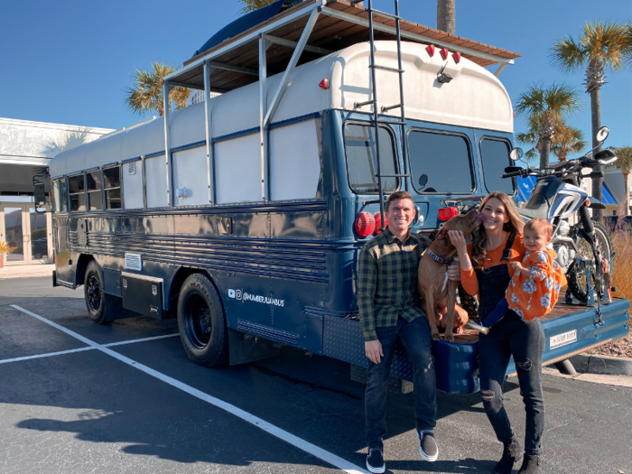 The bumper of the bus was extended three feet to create a secondary garage that holds their motorcycle, which is convenient when either Kristin or Will needs to run out for errands like groceries or gas.