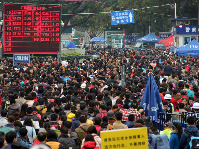 And the stress on infrastructure is no laughing matter. In 2016, snow and freezing temperatures stranded 100,000 people at a single train station. China deployed 2,600 police guards to to maintain order.