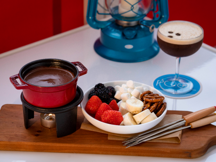 ... and fondue to share. The fondue option is offered for 2-4 people in two flavors: Vermont cheddar and chocolate.