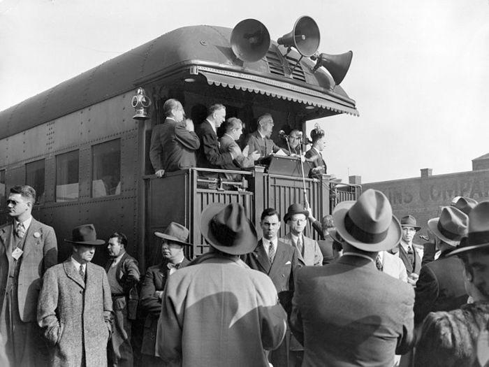 Roosevelt delivered speeches to ordinary Americans from the train, which was also fitted out in luxury for VIP guests.