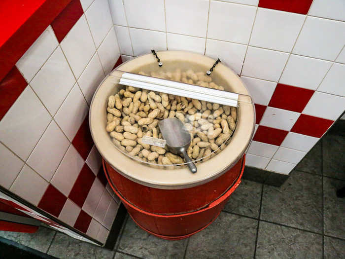 One weird quirk about Five Guys is that they have barrels of free peanuts.