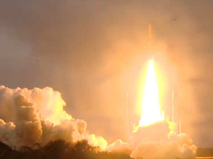 At approximately 2:35am, Ariane 5ECA took off from the northern coast of South America in a fiery thrust.