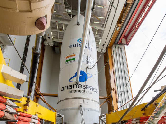 After reaching, Arianespace’s launch port last week, the GSAT 30 was fitted aboard the Ariane 5ECA rocket.