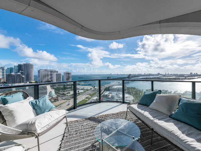 The residences come with oversized terraces with views of the Miami skyline, Biscayne Bay, and the Atlantic Ocean.