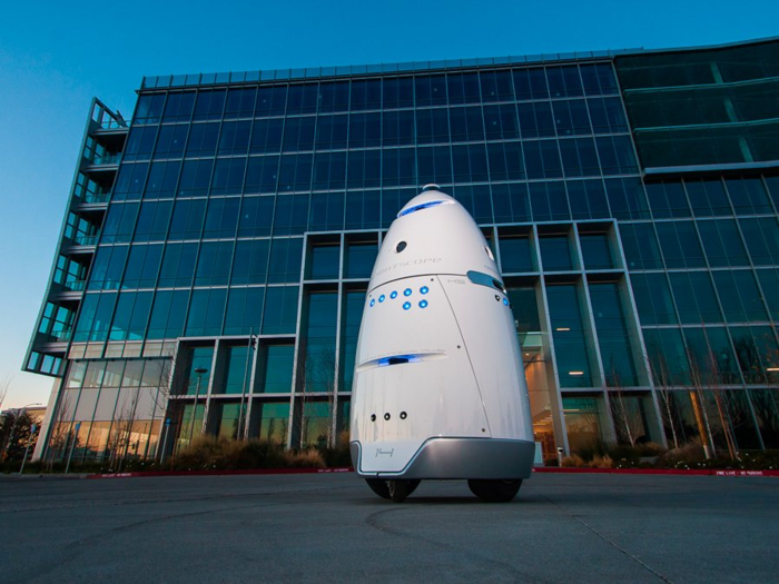 A security robot in Mountain View lost a fight with a drunk man, who knocked it over before being arrested by human cops.