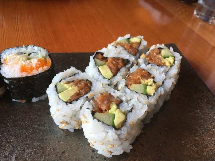 Sushi rolls with rice on the outside