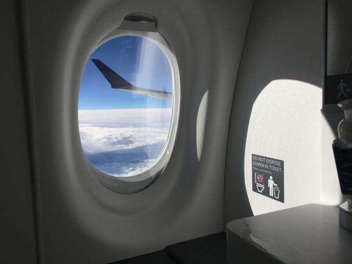 One of the rear lavatories of the aircraft also features a window.