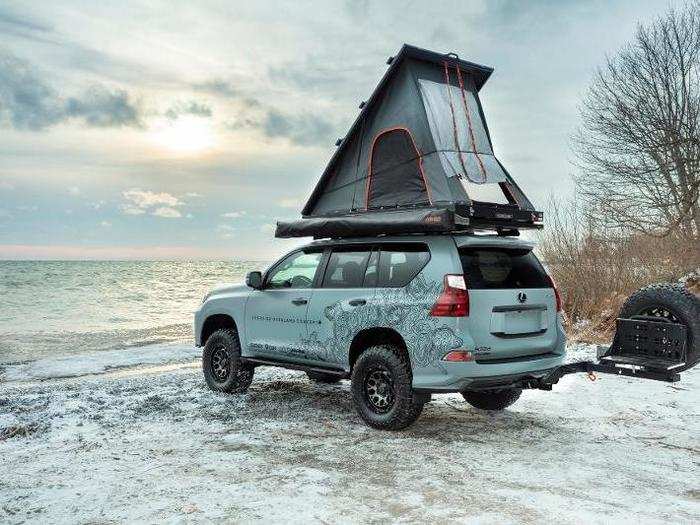 The concept vehicle has the same features as the 2020 GX 460 executive package, but with the addition of a "quick deploying" tent on the rooftop.