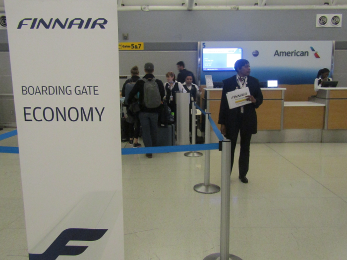 And one gate agent holding up signs when it was time for each group to board.