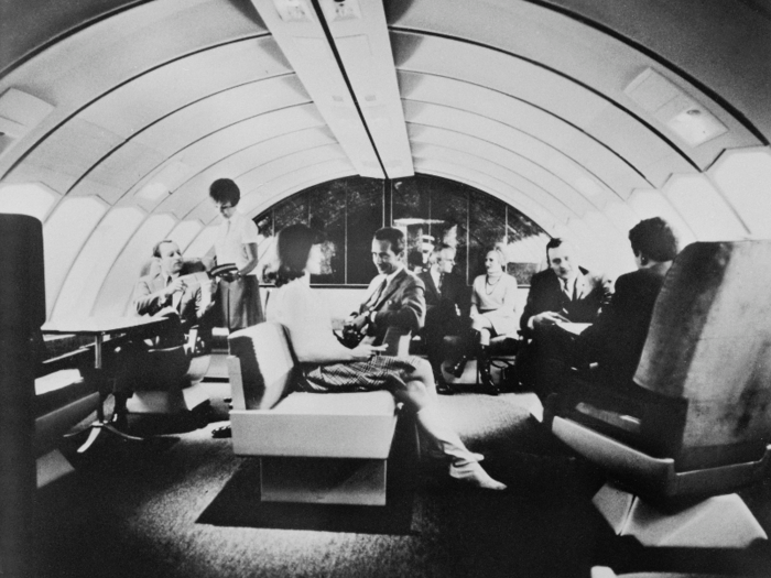 Most airlines of the time including Pan Am and Qantas used their upper decks for as bars, lounges, or restaurants.