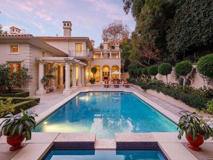 The backyard also has a pool.