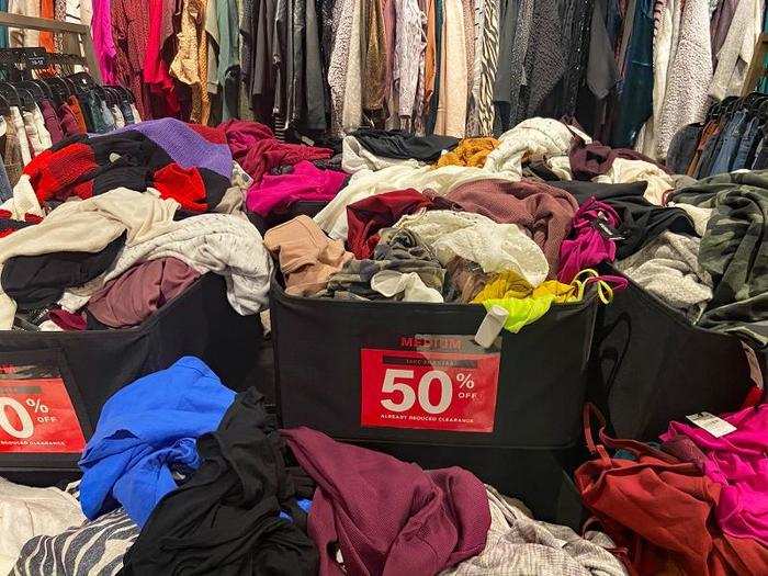 There were tons of overflowing bins brimming with 50% off apparel.