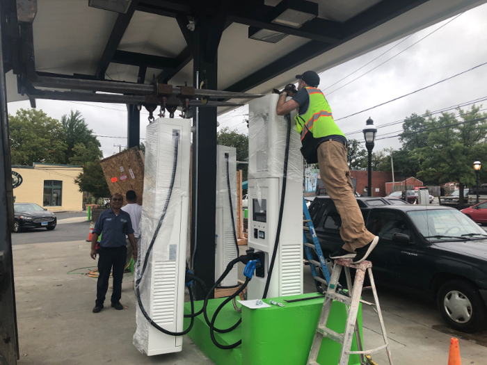 When he met with the Electric Vehicle Institute, they discussed adding a single charging point but decided to convert the entire station because he was losing money selling gas, according to the Fast Company.