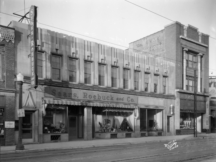 In 1925, the first Sears retail store opened in Chicago under the direction of business executive General Robert E. Wood.