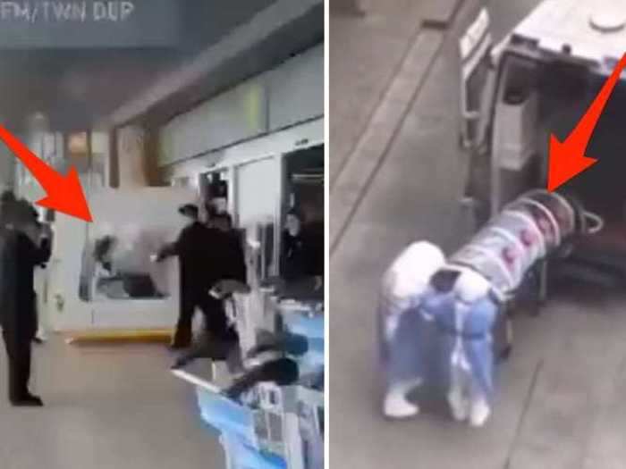 As panic began to spread throughout China, videos surfaced of infected people being shoved into plastic boxes and tubes as authorities try to contain the virus.