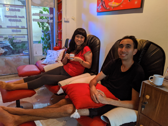 At 3 p.m., Shen and Leung reward themselves with an hourlong foot massage at a Thai spa that only costs $7 per person.