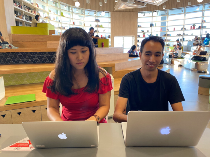 After lunch, they set up shop for an hour at coworking space CAMP to answer blog and book reader emails and respond to media requests.