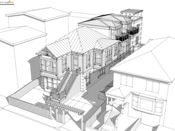 The city-approved plans detail that the existing 1890 house will be lifted up and inched over to make way for the three townhomes that will be built beside it. There will also be a second unit built beneath the Victorian home.