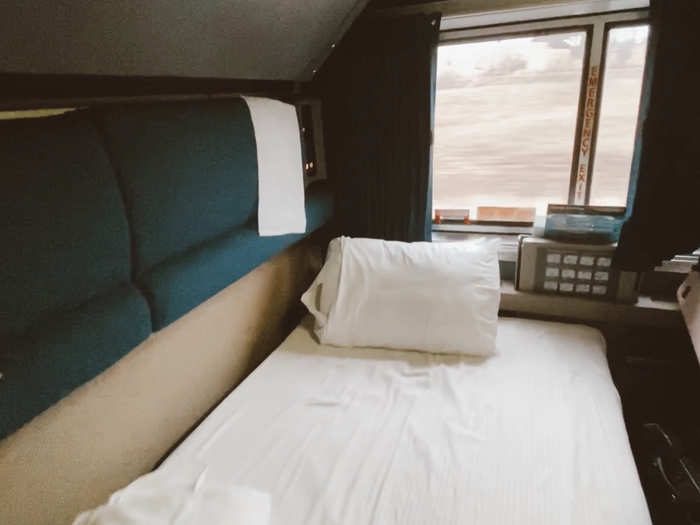 The two bought the largest room available, the Superliner bedroom, which comes with two beds and a private bathroom.