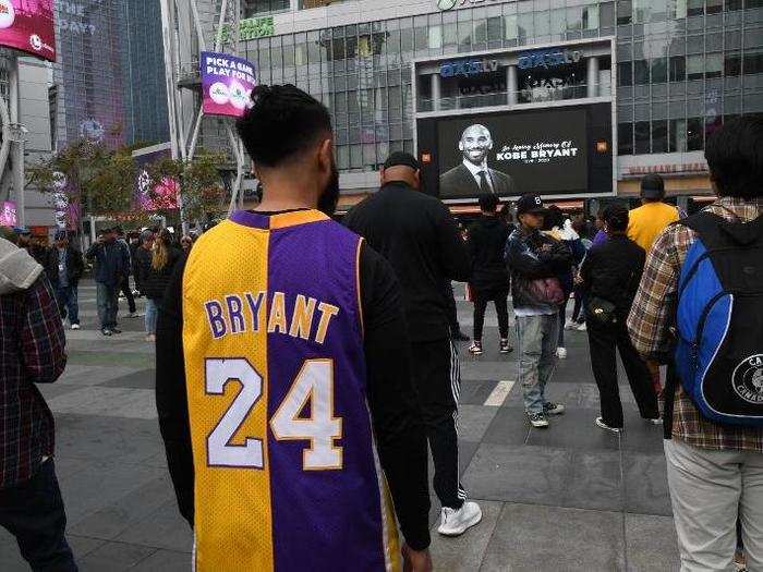 Many of the mourners wore their Kobe jerseys.