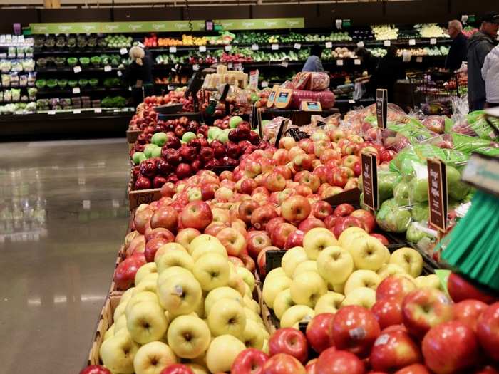 In the produce section, there were a lot of fresh-looking fruit and vegetables.