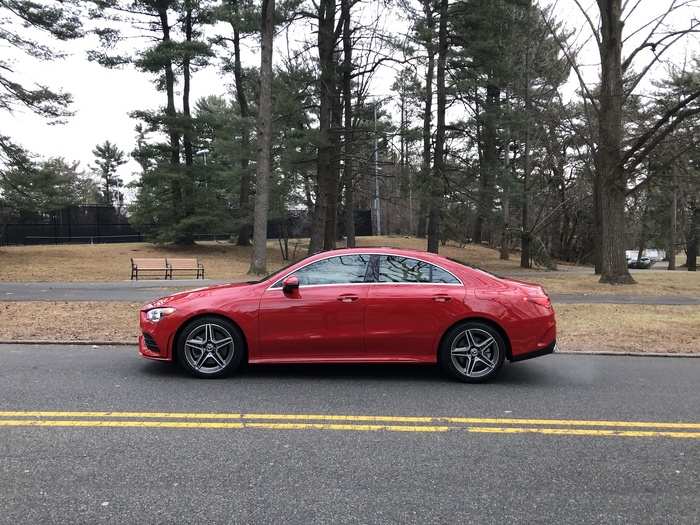 The Merc sported a sleek, compact fastback design — Mercedes calls it a coupé. I don