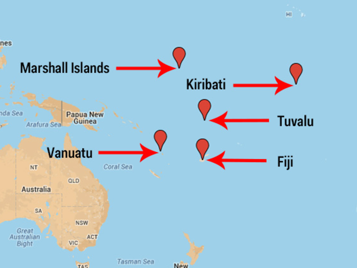 In 2015, the UN released a report that showed the climate change challenges the Pacific Islands — like Tuvalu, Vanuatu, Fiji, Kiribati, and the Marshall Islands — all faced.