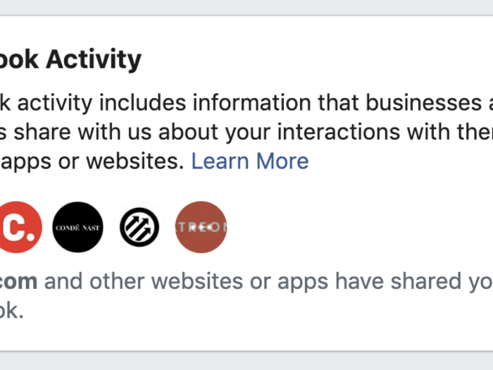 A banner will preview some of the websites and apps that Facebook knows you