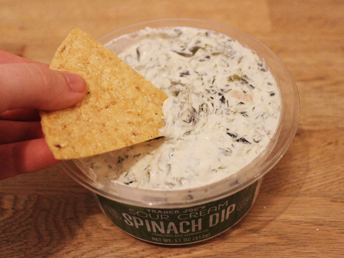 The most vibrant flavors in the dip were onion, spinach, and sour cream.