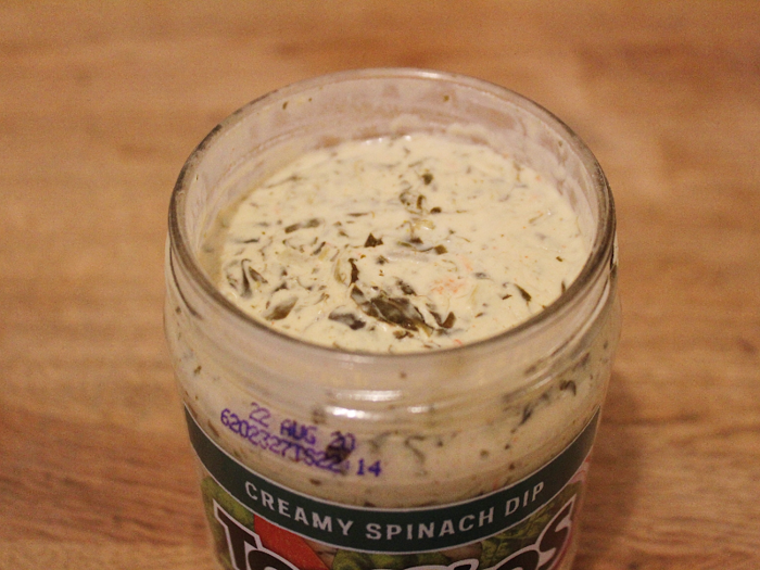 There were large chunks of spinach in the creamy, delicious dip, which is thankfully available in many grocery stores.