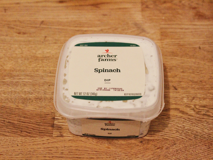 My third-favorite spinach dip was the Archer Farms spinach dip from Target, which cost $3.99.