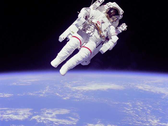 Astronaut Bruce McCandless became the first person to fly unconnected to a spacecraft during a Challenger mission called STS-41B.