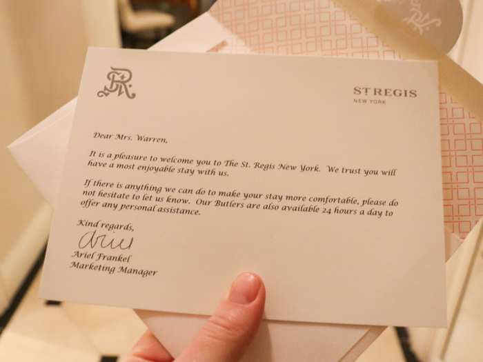 I also found a personalized welcome letter from the hotel