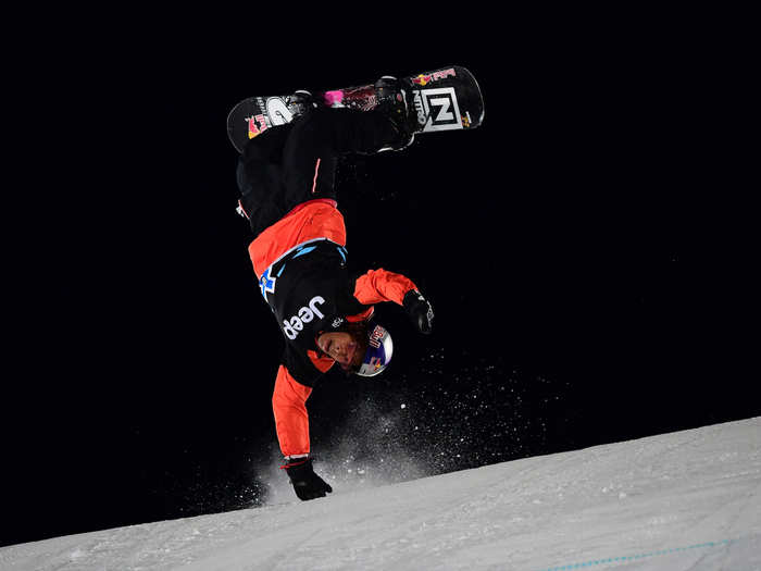 Zeb Powell blew the competition away in the snowboarding knuckle huck.