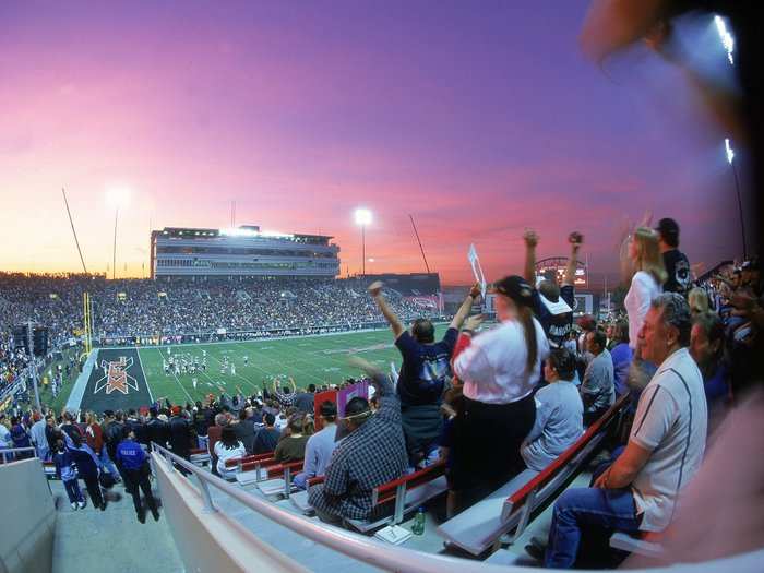 On February 3, 2001, the XFL had its opening game in Las Vegas. The Las Vegas Outlaws beat the New Jersey Hitmen 19-0.