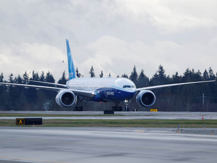 The wingspan with the extended wingtips is 235 feet, nearly enough to fit two Boeing 757 aircraft back to back.