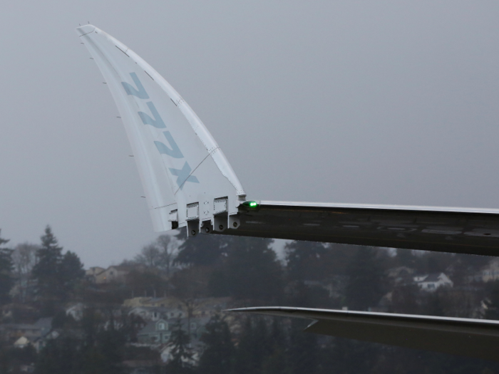 The aircraft has two different wingspan lengths thanks to a unique feature of the aircraft: the wingtips extend flat before takeoff to improve fuel efficiency.