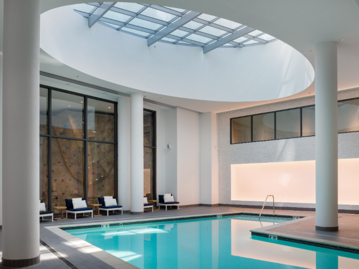 The tower also has community amenities available to all tenants, like a pool ...