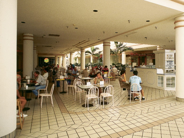 Between visiting stores, shoppers, like these at the Southgate Shopping Mall in Sarasota, Florida, could sit back and relax in the food court.