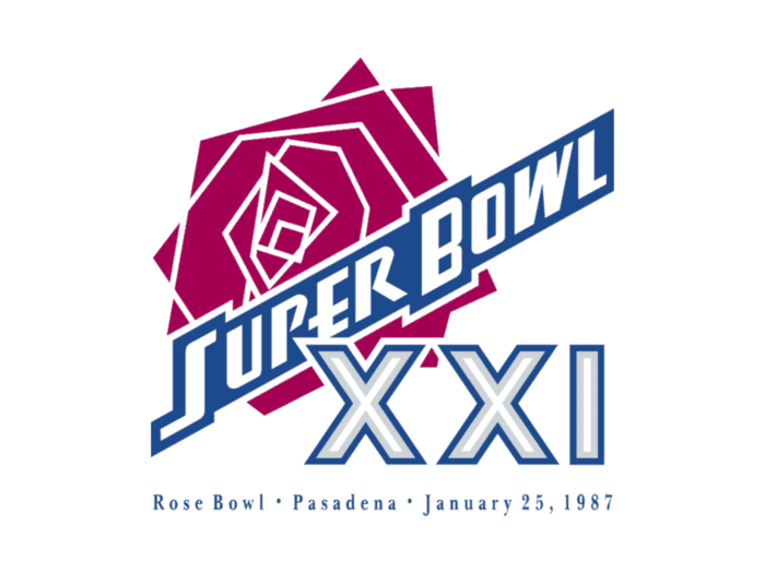 1987: At the Rose Bowl in Pasadena, California, the New York Giants defeated the Denver Broncos 39-20. The logo included a nod to the venue.