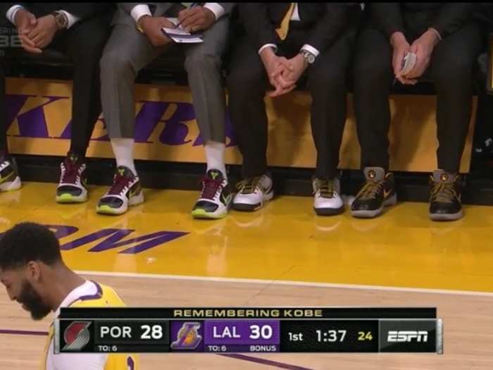 The Lakers coaches all wore Kobe Nike shoes.