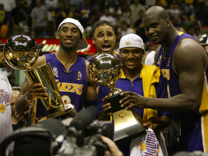 The Lakers clinched their third NBA title in 2002 against the New Jersey Nets with O